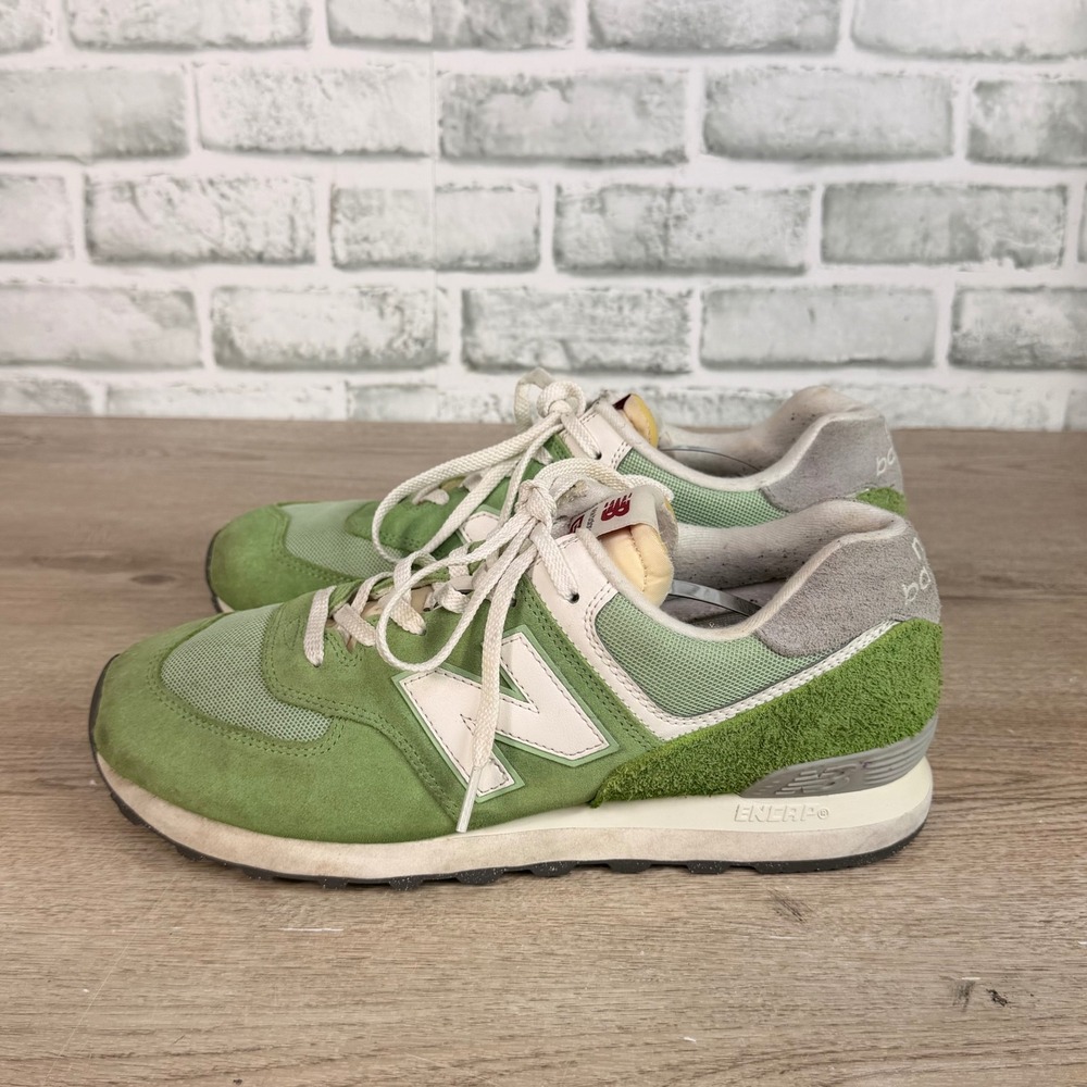 New Balance 574 Low Top Sneakers Suede Mesh Green Mens 10